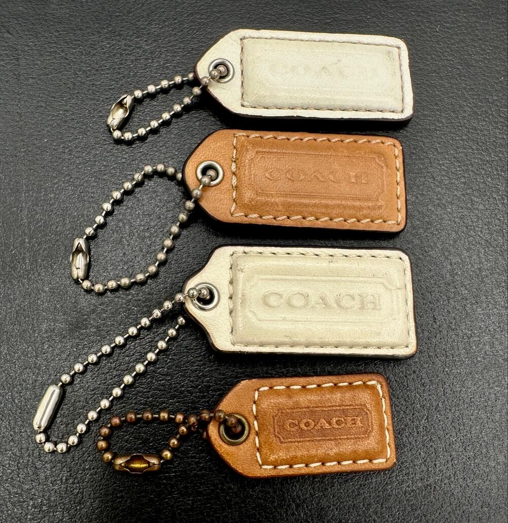 Lot of 4 Coach Leather Hang Tags Tan Chalk Purse Bag Replacement Fobs Chains